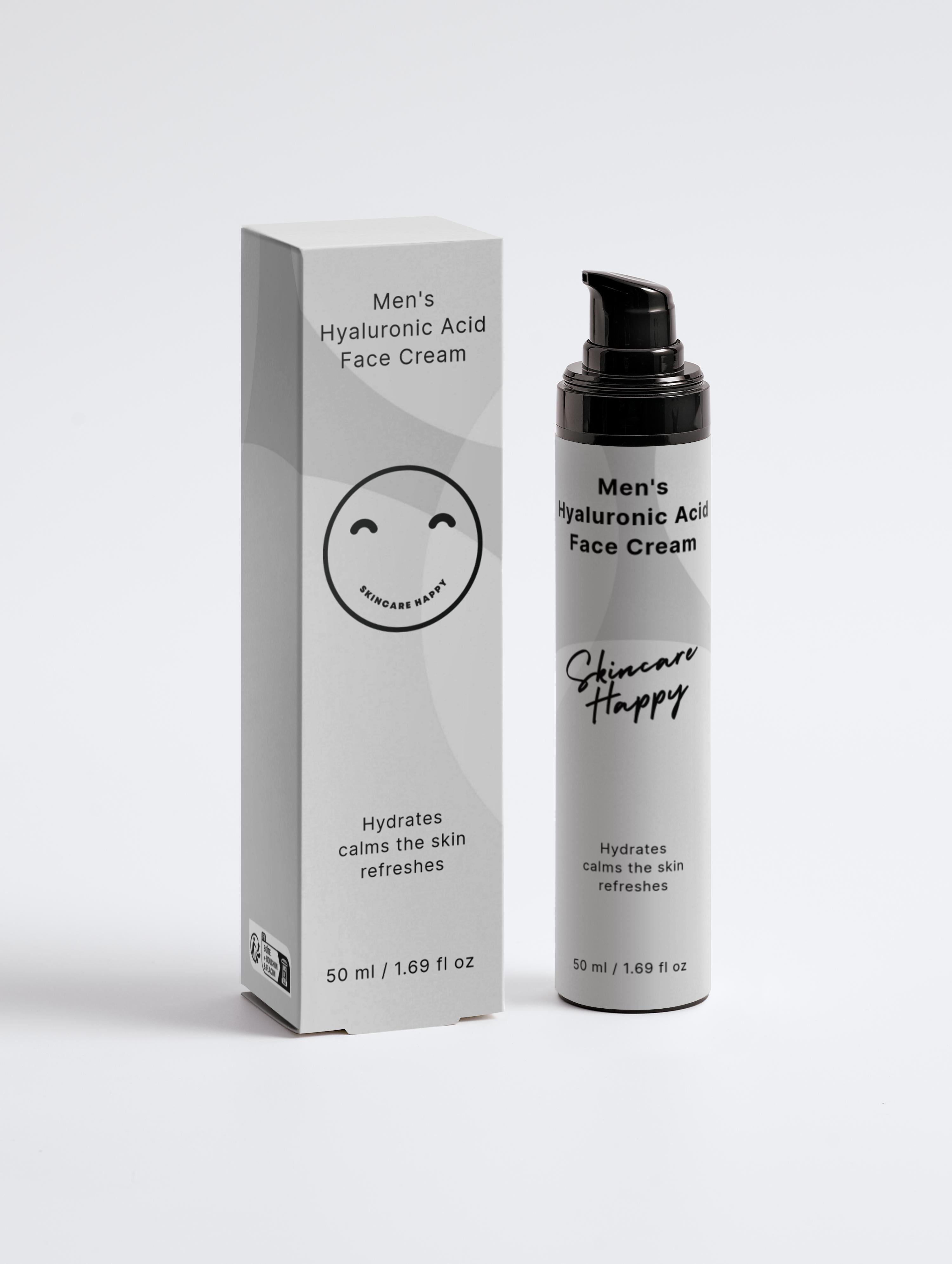 Men's Hyaluronic Acid Face Cream packaging and bottle on a white background
