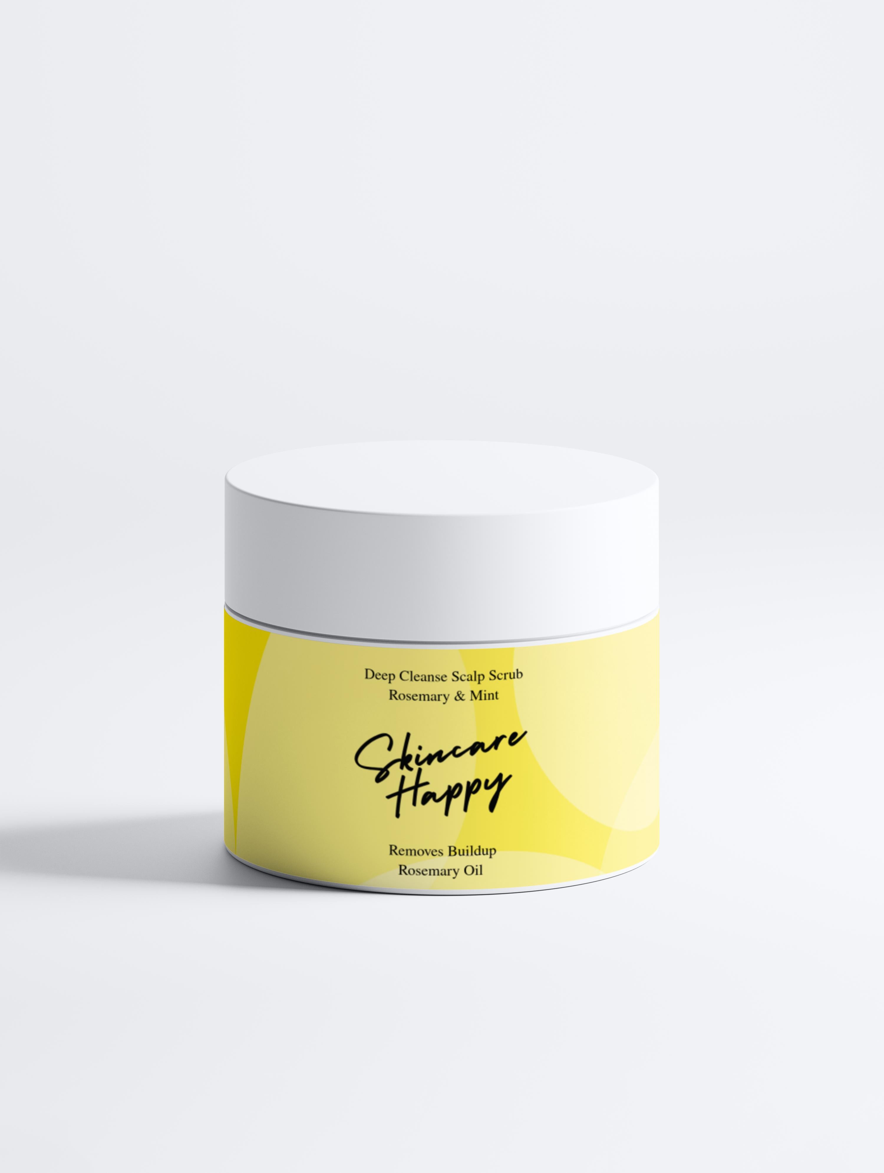 Skincare Happy jar with yellow label on a white background