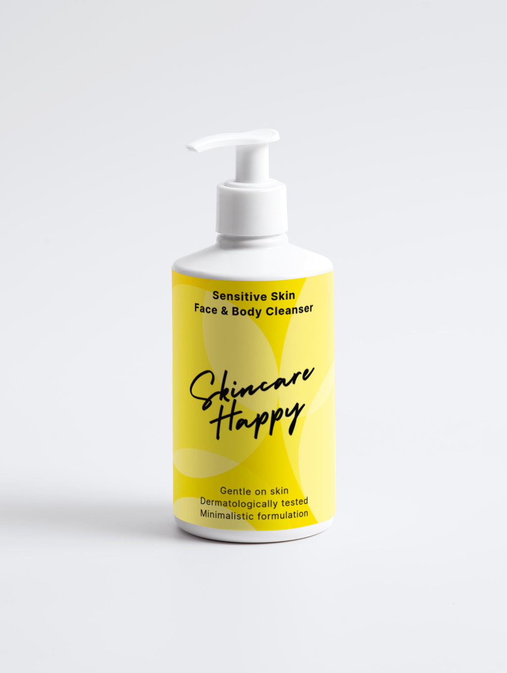 Skincare Happy face and body cleanser bottle on a white background