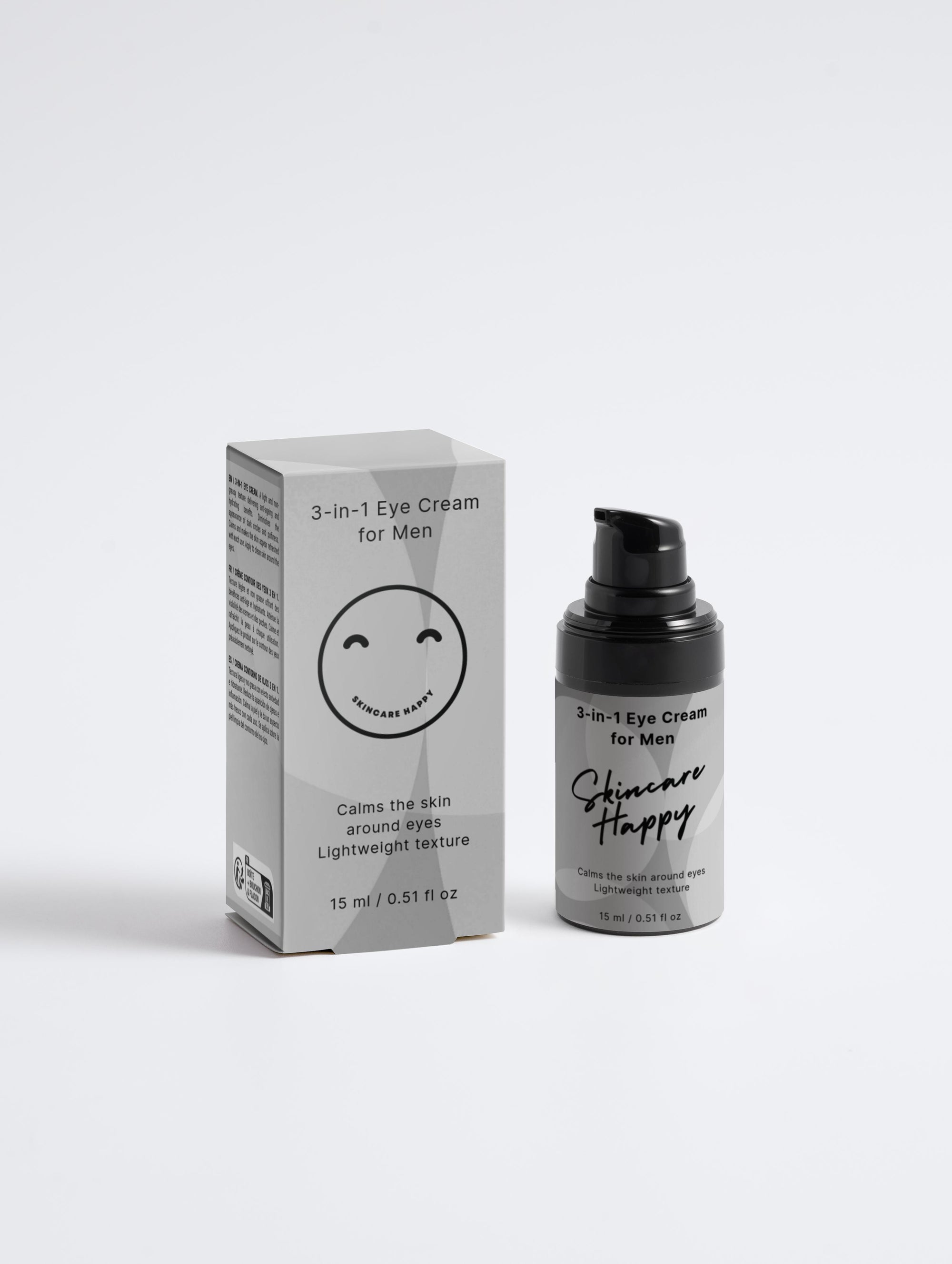 Skincare Happy 3-in-1 Eye Cream for Men with packaging on a white background