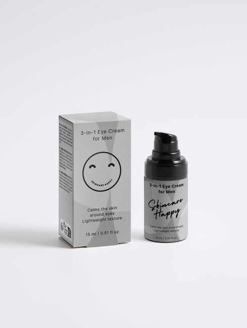 Skincare Happy 3-in-1 Eye Cream for Men with packaging on a white background