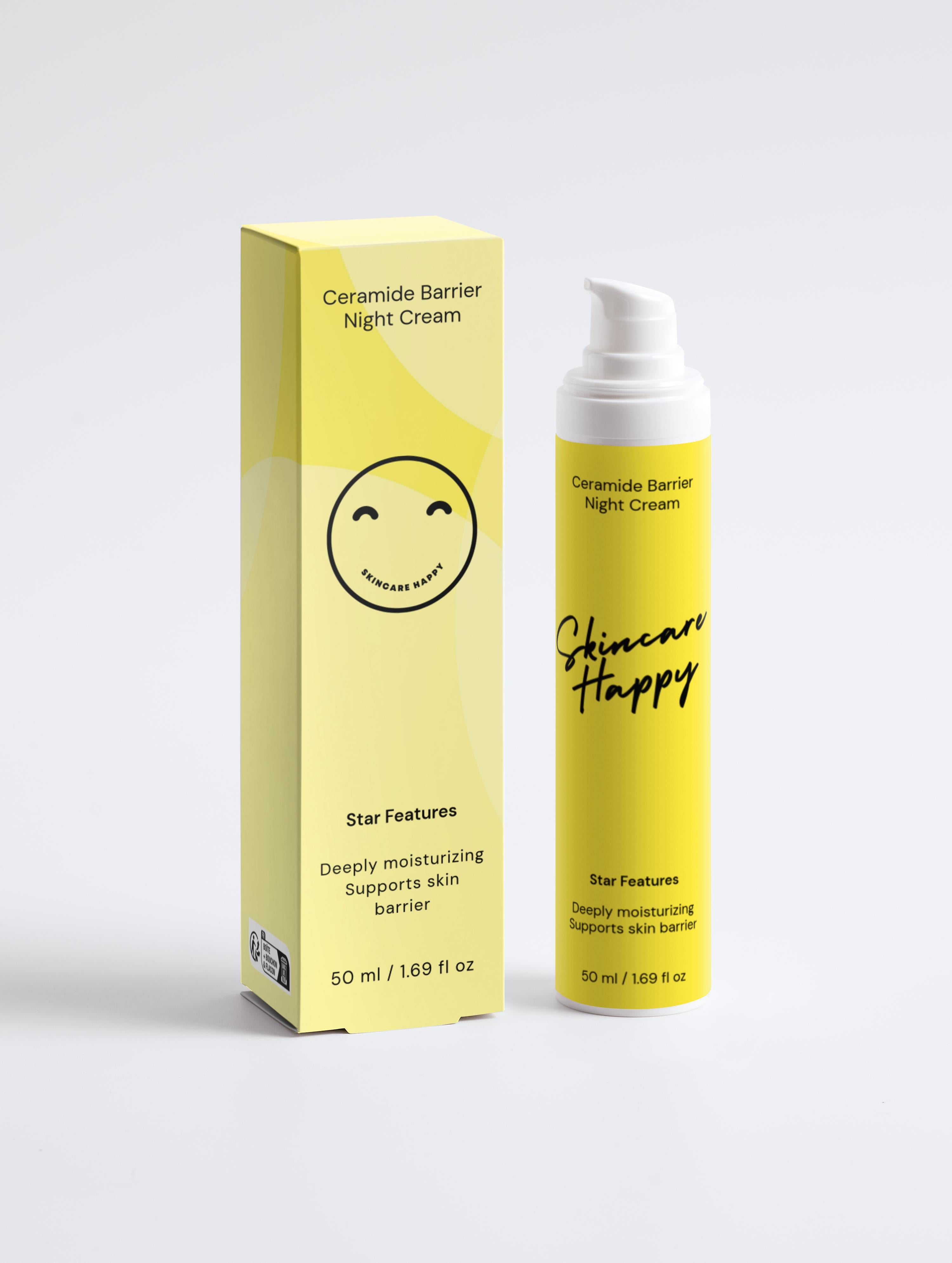 Skincare Happy Ceramide Barrier Night Cream with packaging on a white background