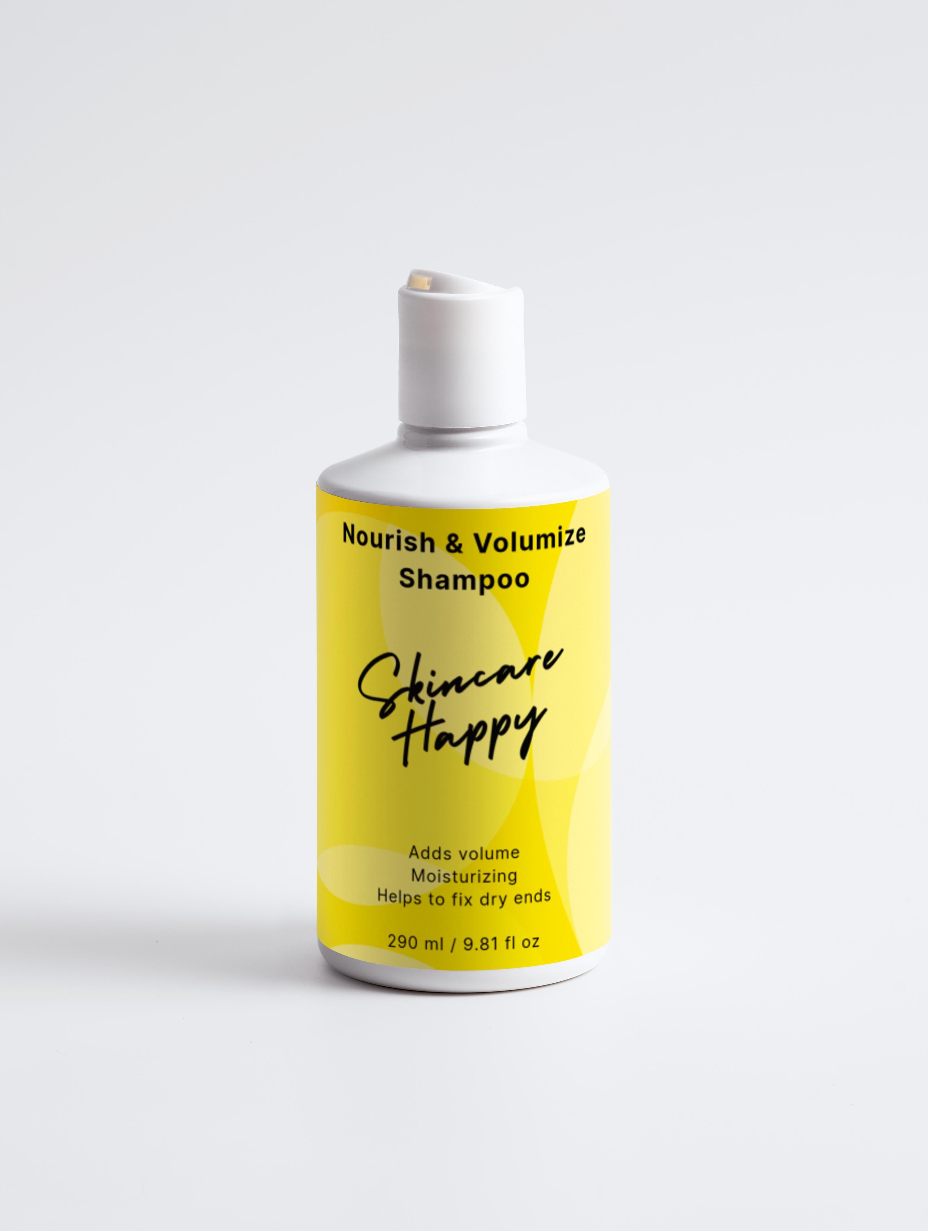 Shampoo bottle with yellow label on a white background