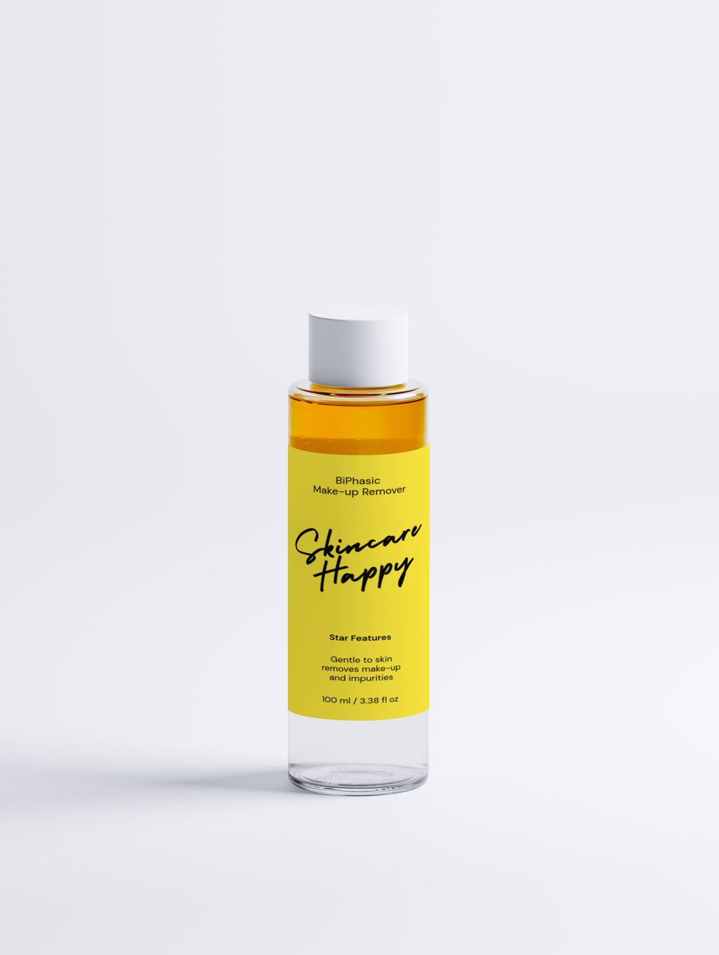 Skincare Happy bottle of make-up remover on a white background