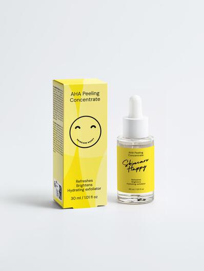 AHA Peeling Concentrate packaging and bottle on a light gray background
