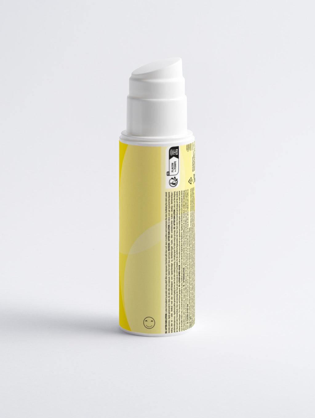 Yellow bottle with white cap on a light gray background