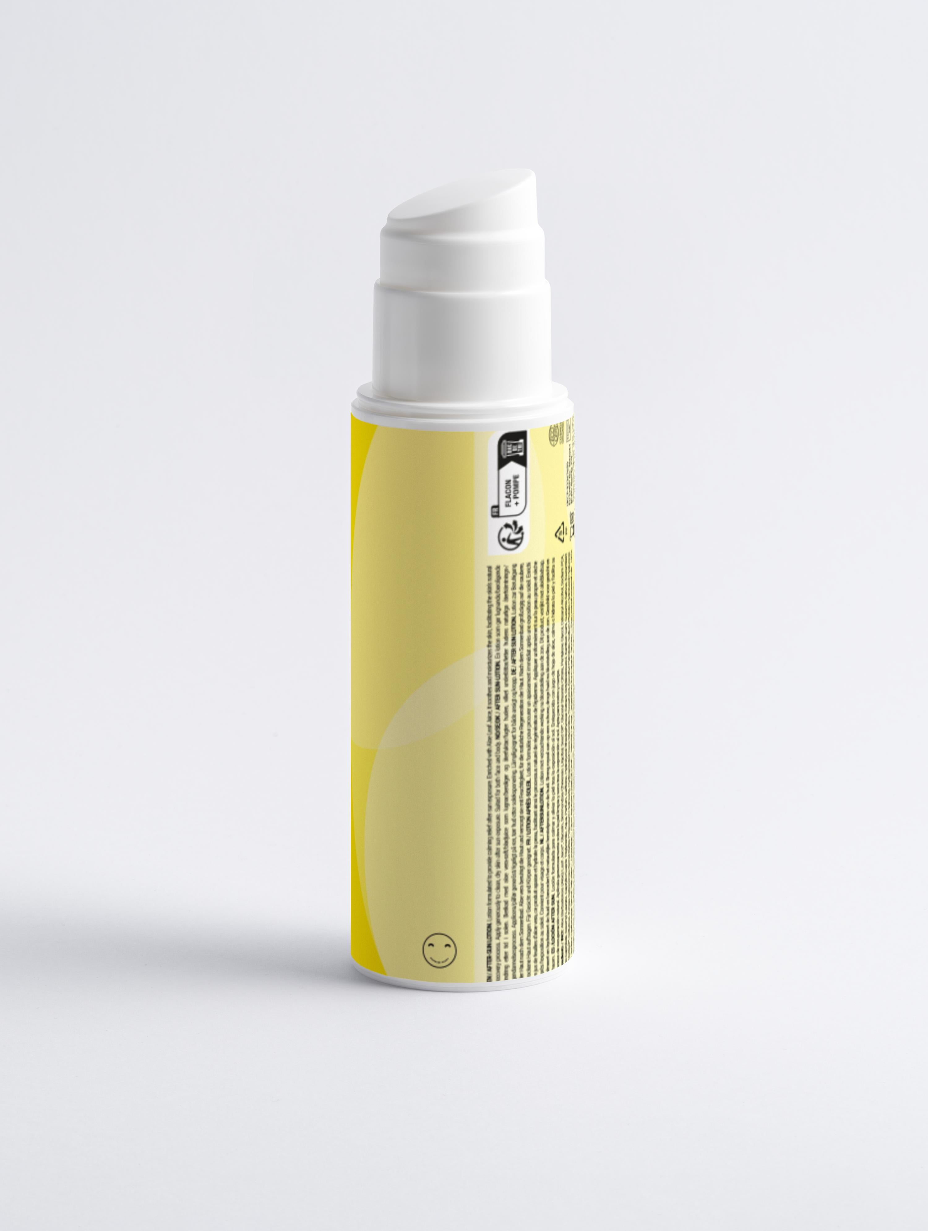 Yellow bottle with white cap on a light gray background