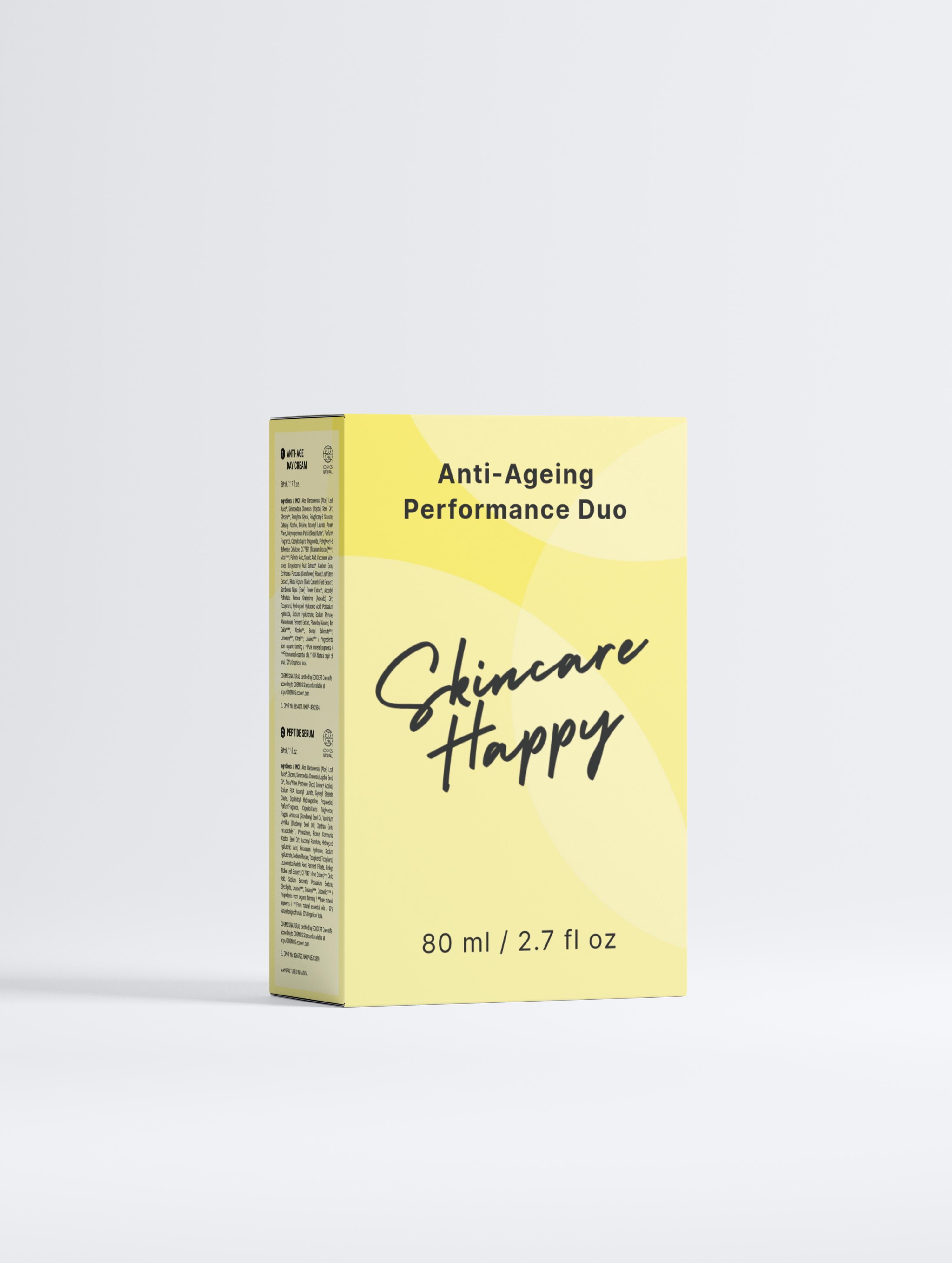 Skincare Happy Anti-Ageing Performance Duo packaging on a white background