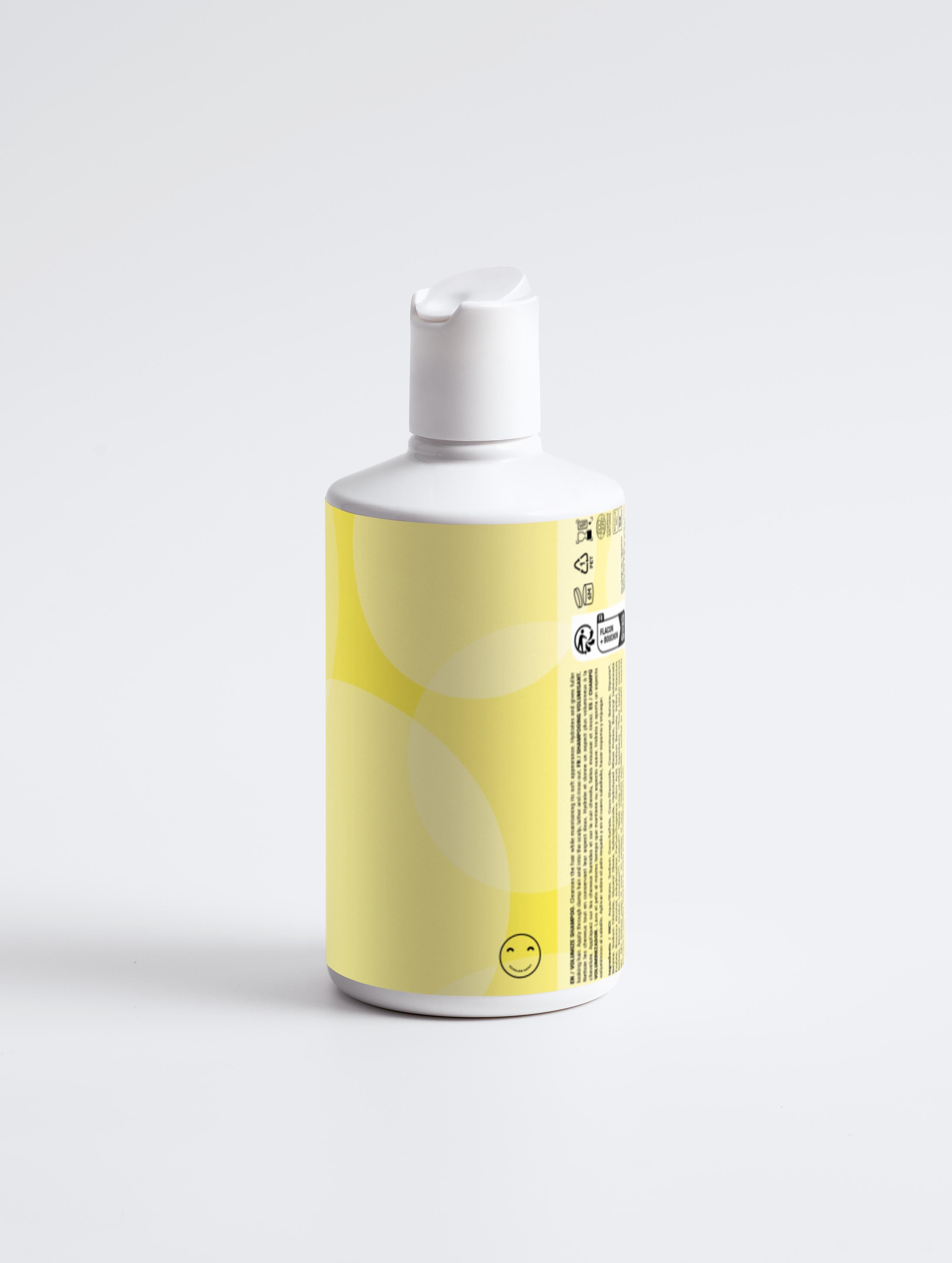 Bottle with a yellow label on a white background
