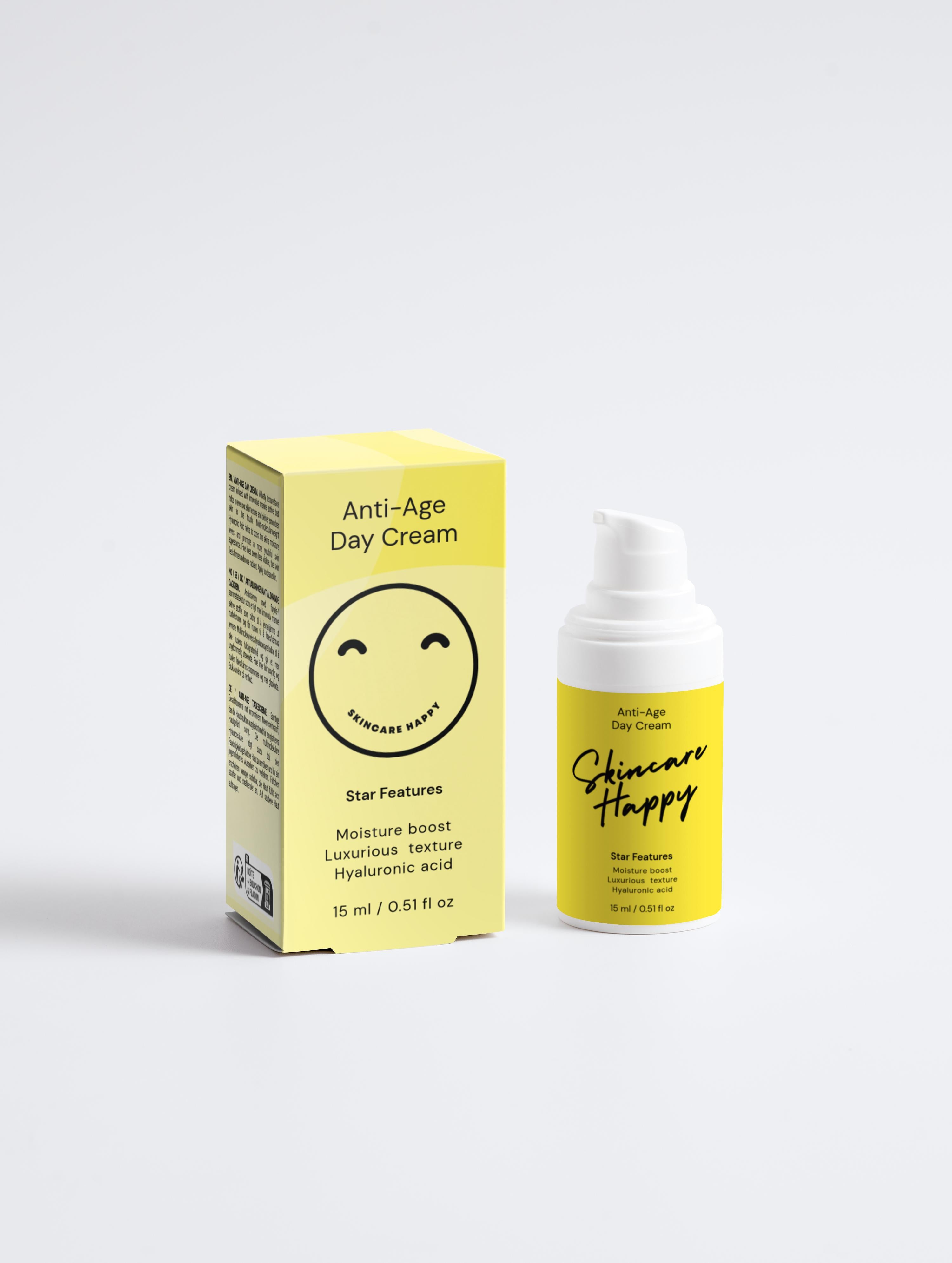Anti-age day cream with packaging on a white background
