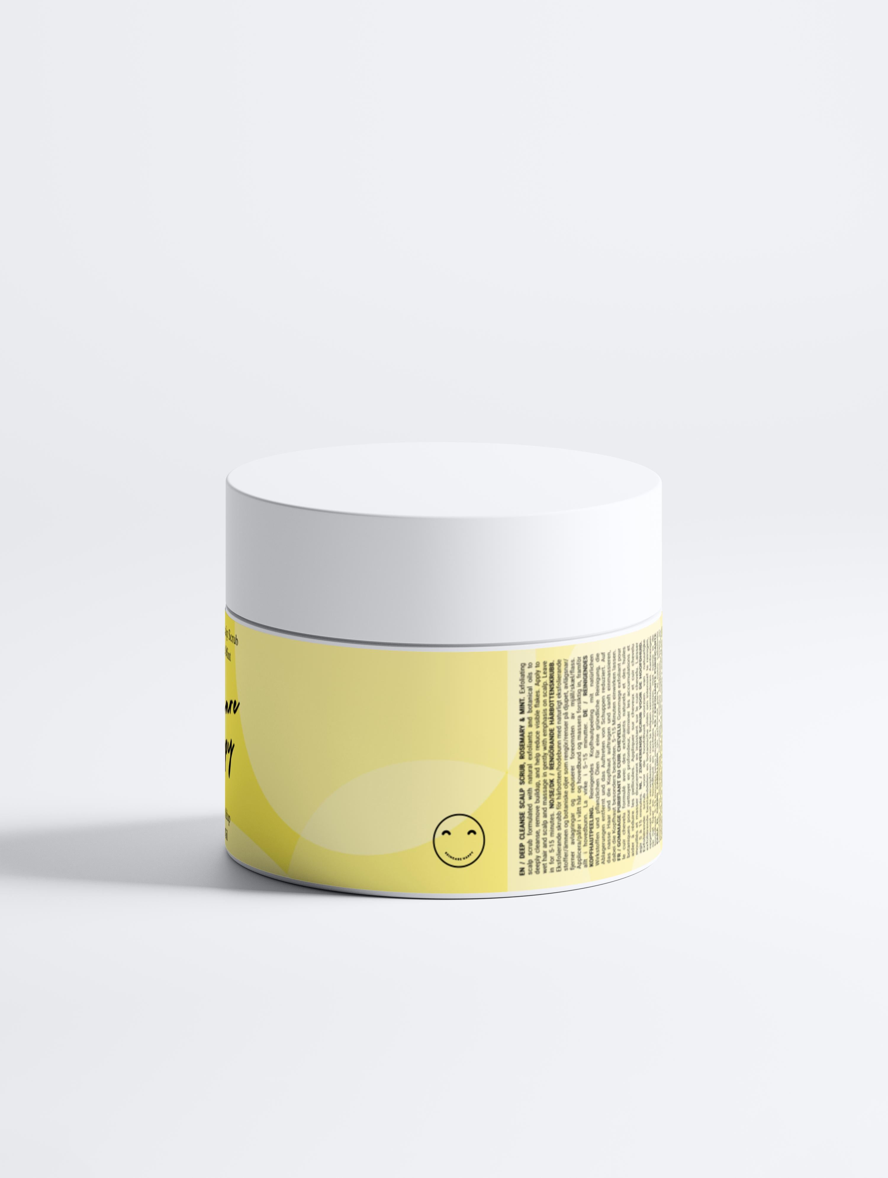 Yellow jar with a white lid on a light gray background