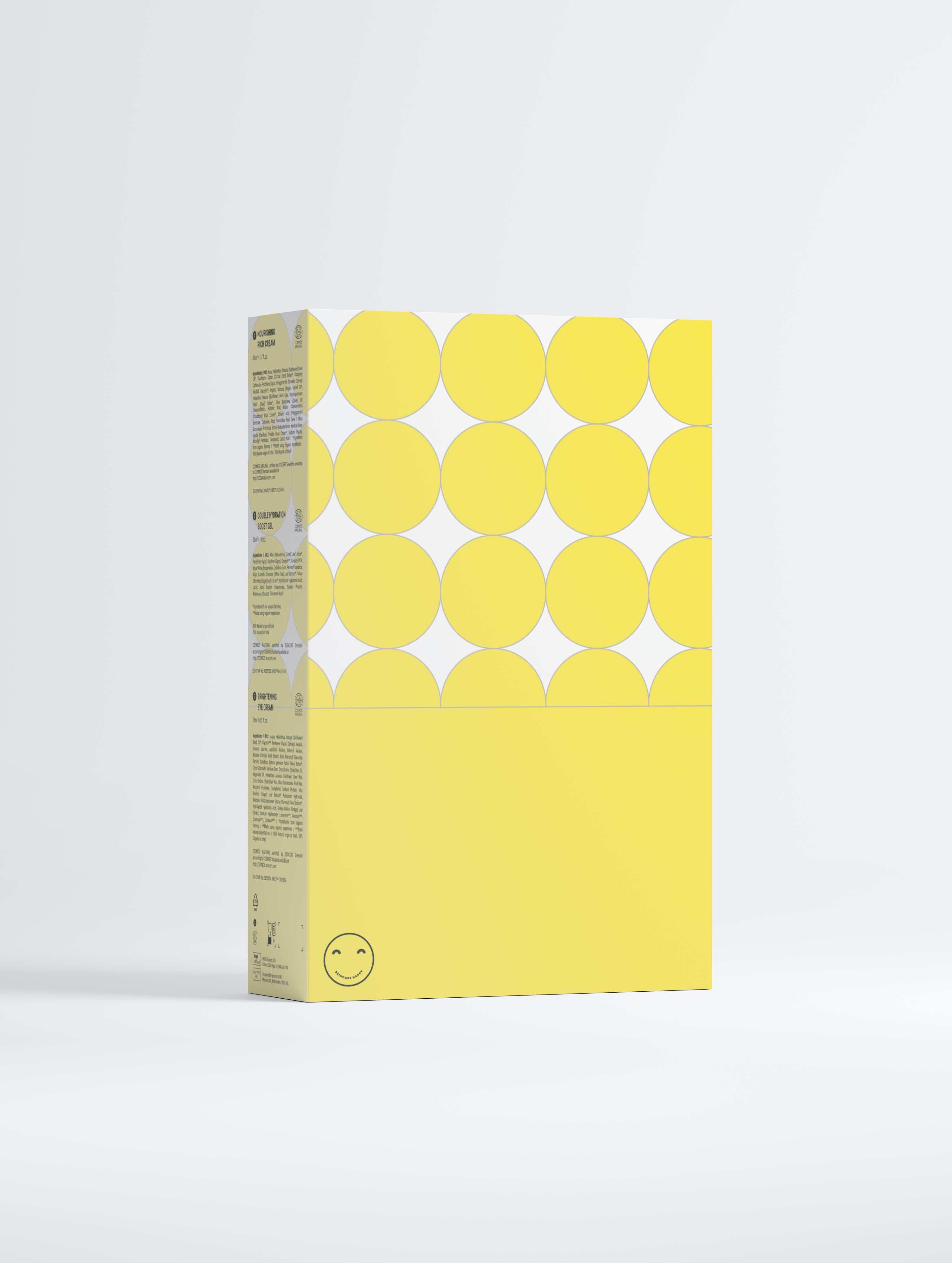 Yellow circular patterned box on a white background