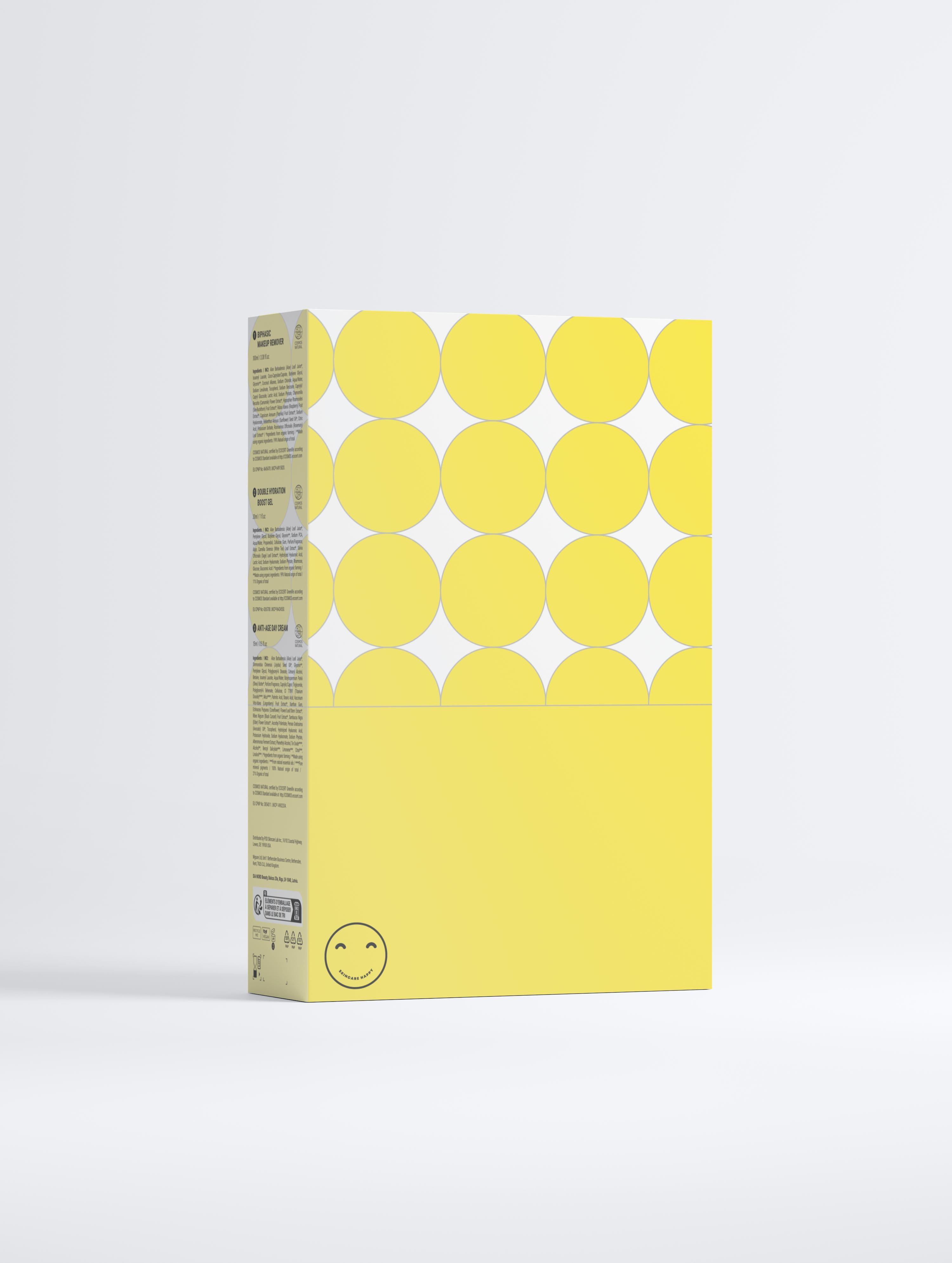 Yellow circular labels on a white background