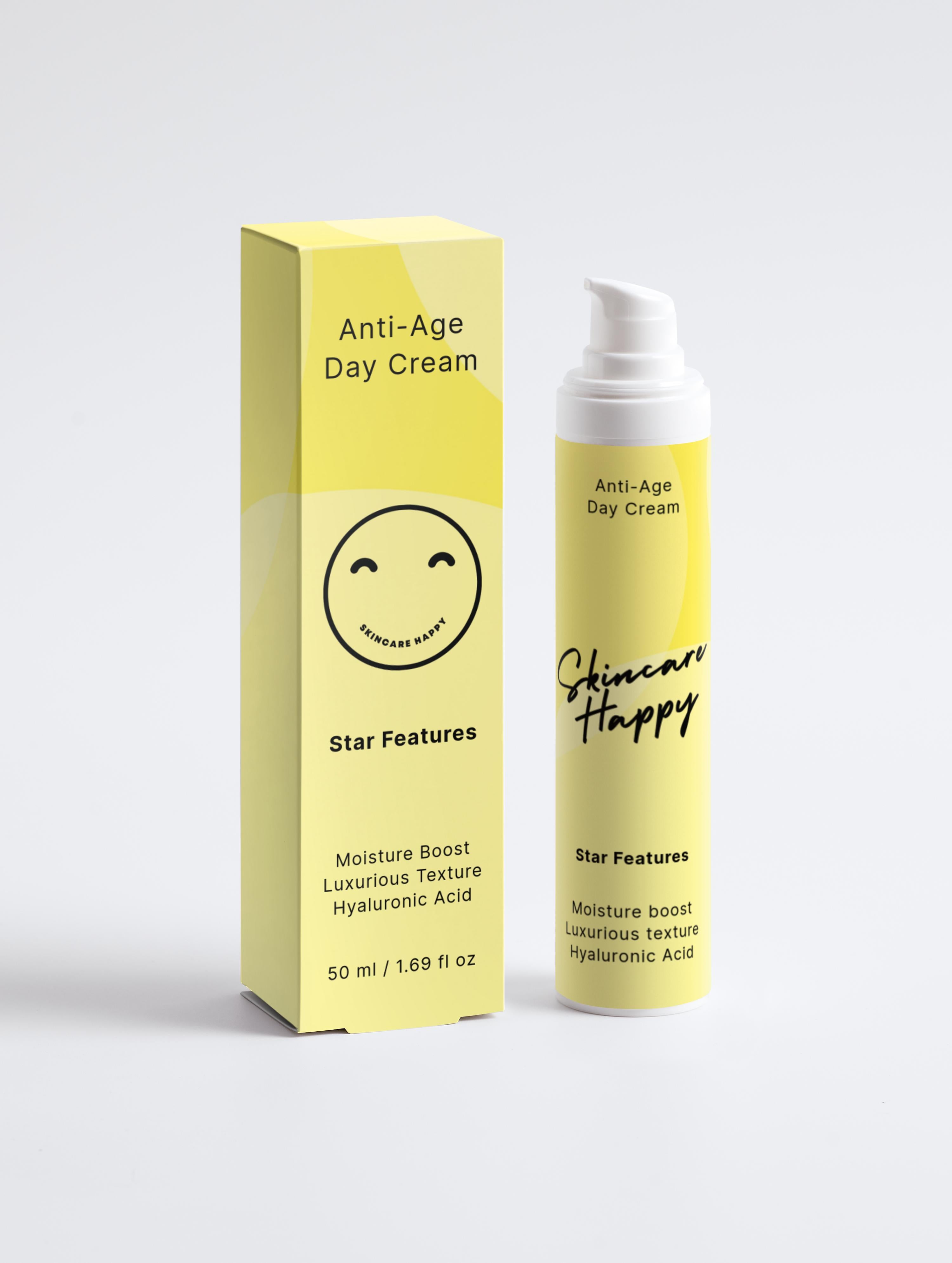 Anti-age day cream with packaging on a white background