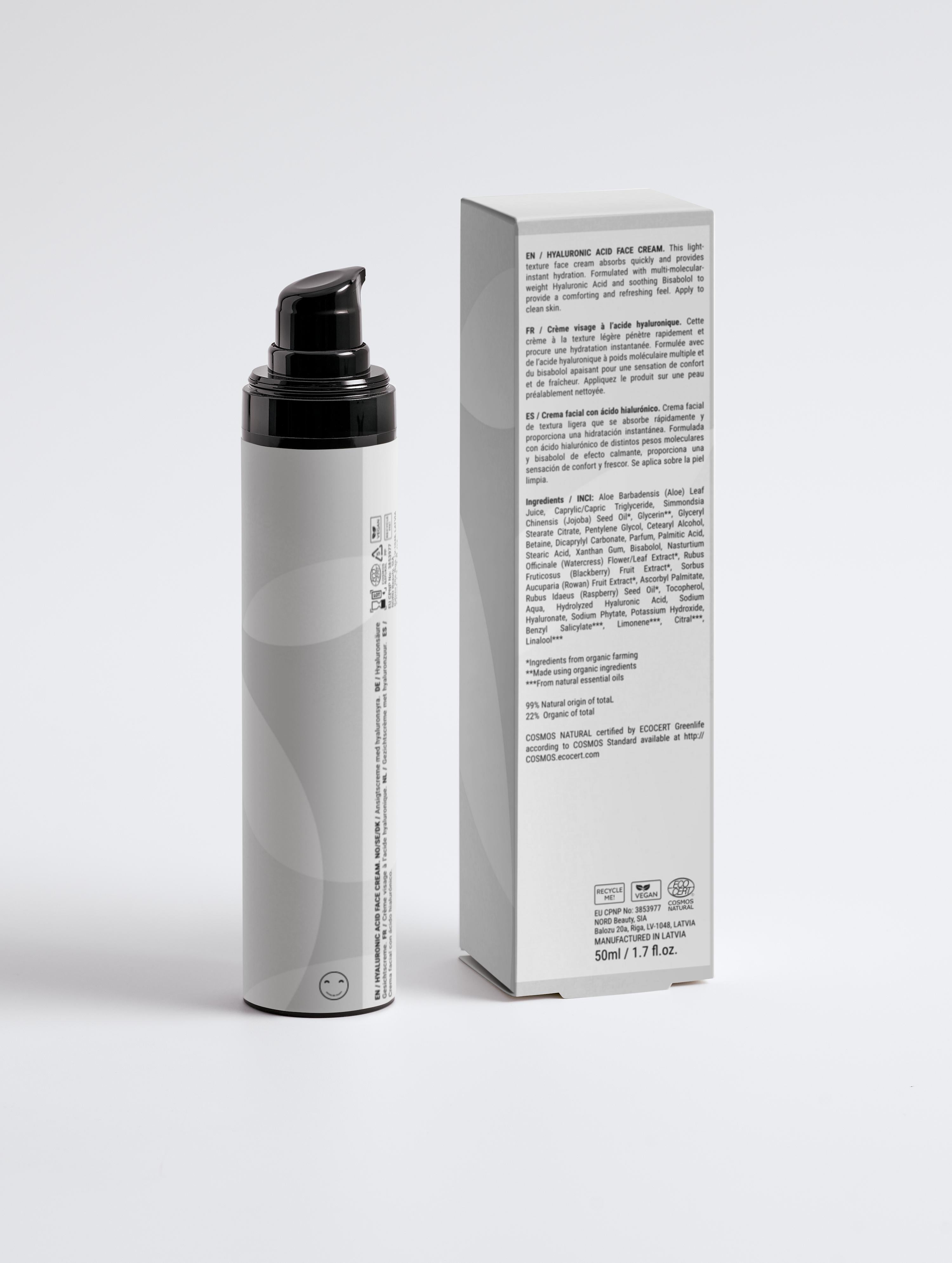 Skincare product with pump and its packaging on a white background