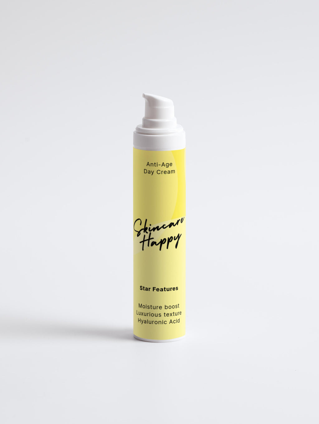 Skincare Happy anti-aging day cream bottle on a white background