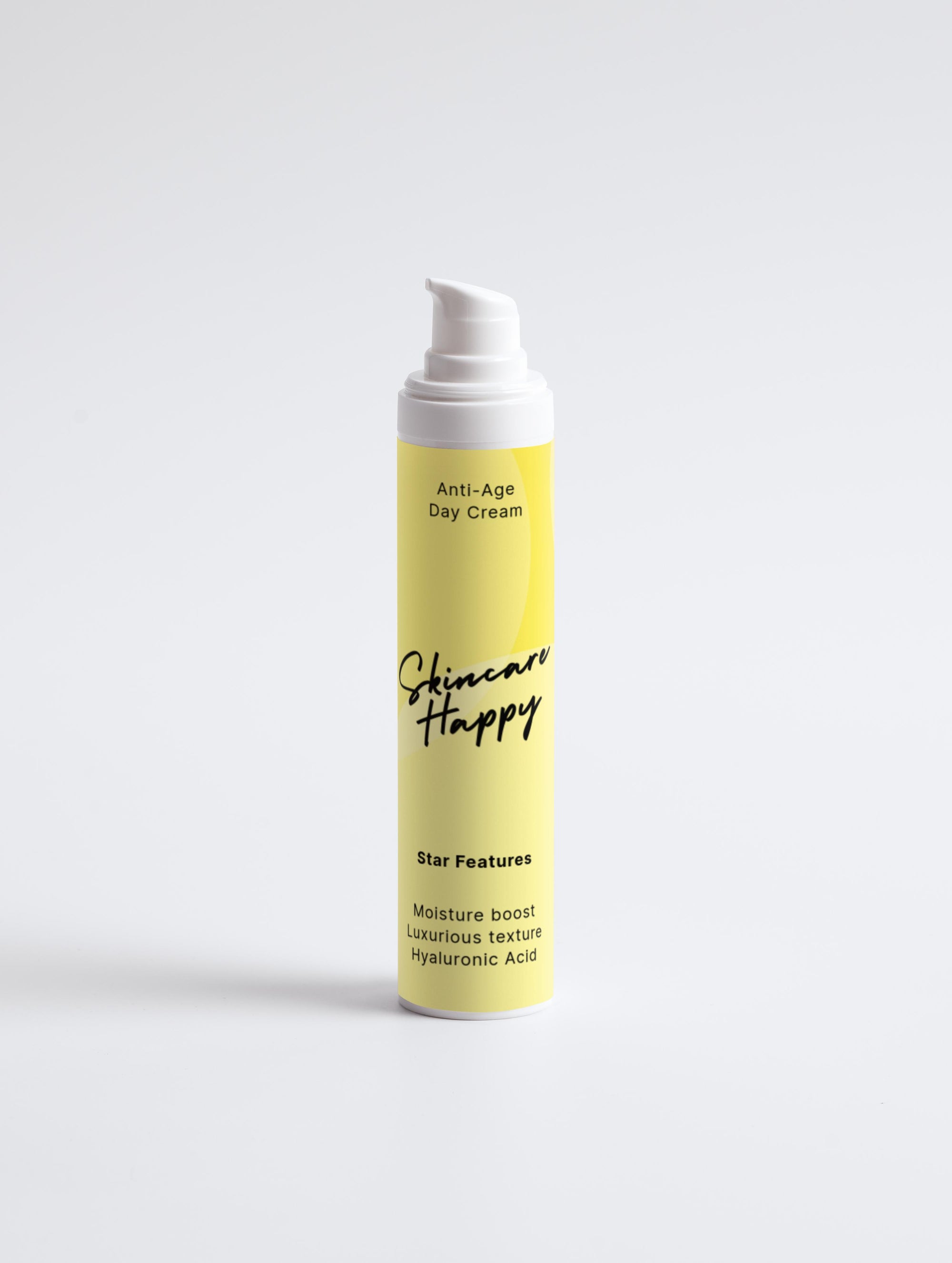 Skincare Happy anti-aging day cream bottle on a white background