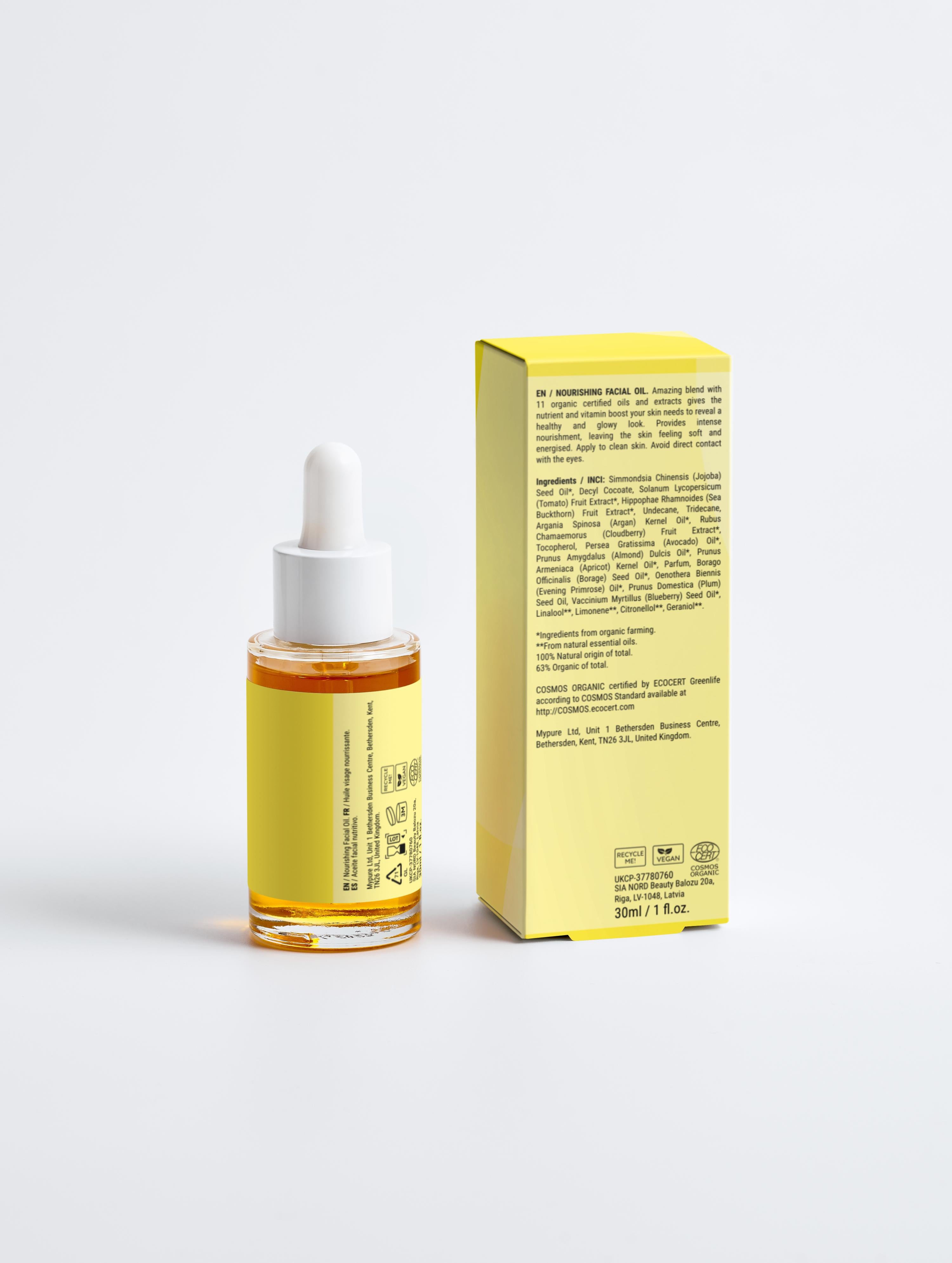 Yellow dropper bottle with white cap and yellow box on a light gray background