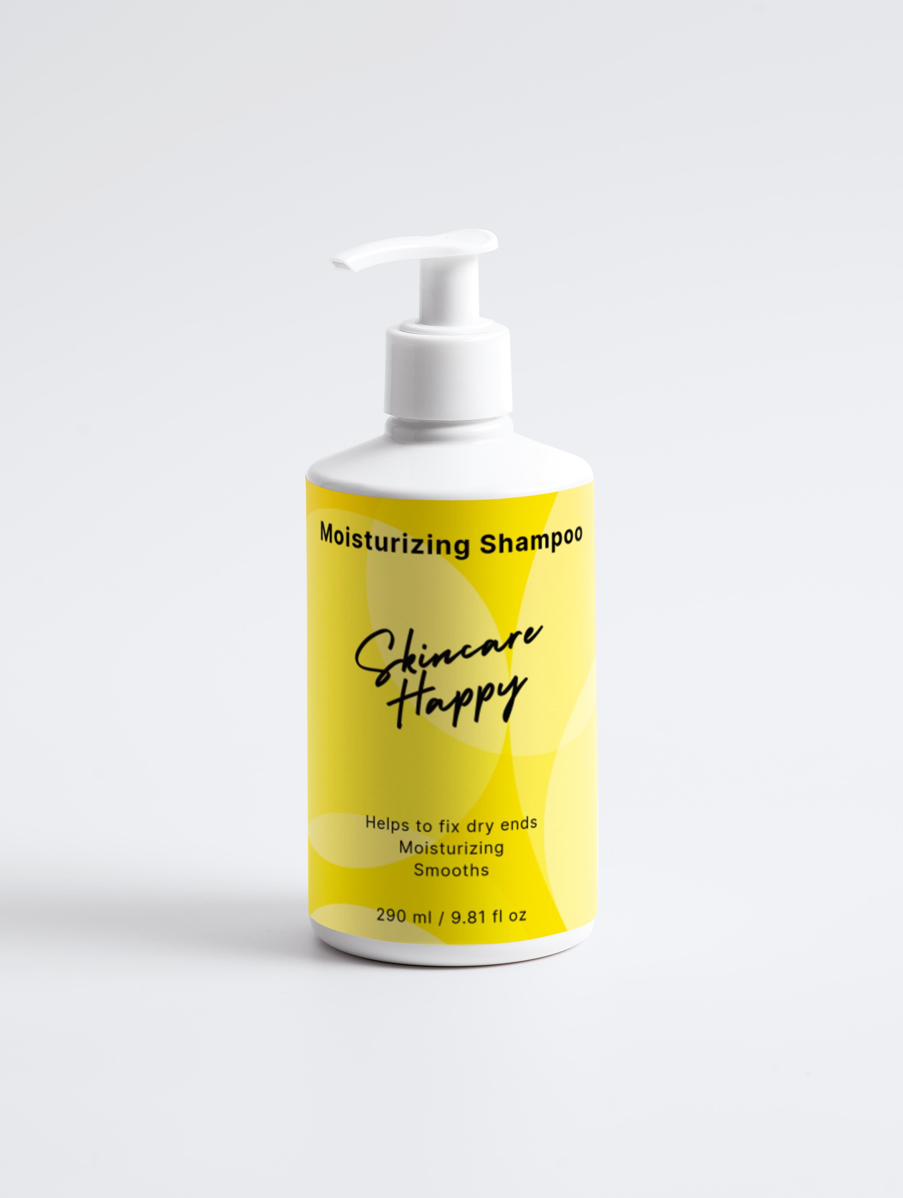 Shampoo bottle with yellow label on a white background