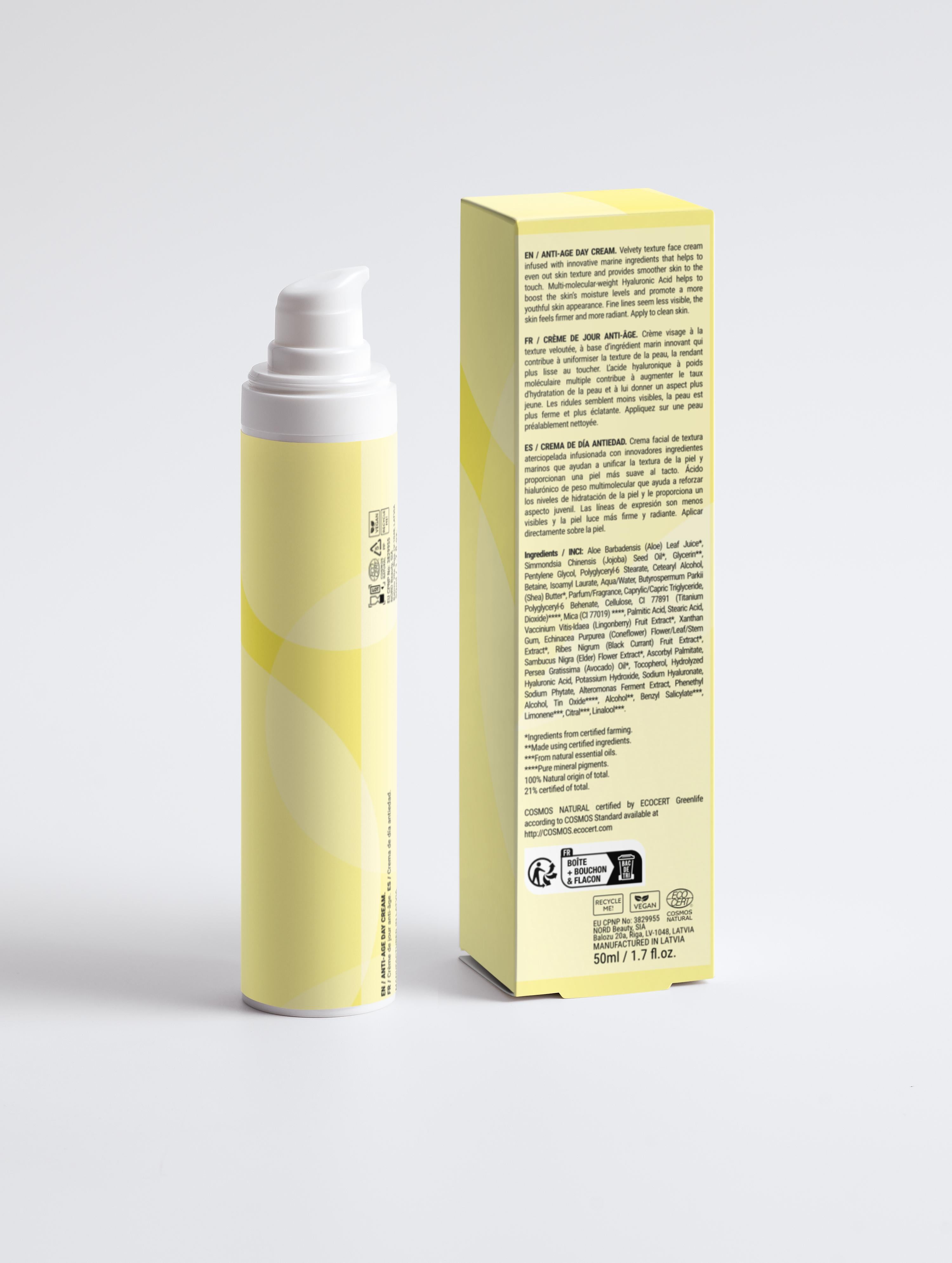 Yellow spray bottle and its packaging on a light gray background