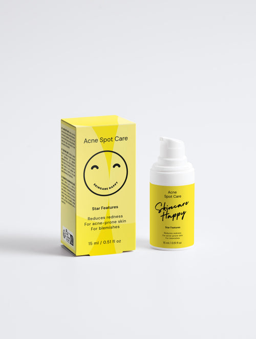 Skincare product with yellow box and bottle on a white background